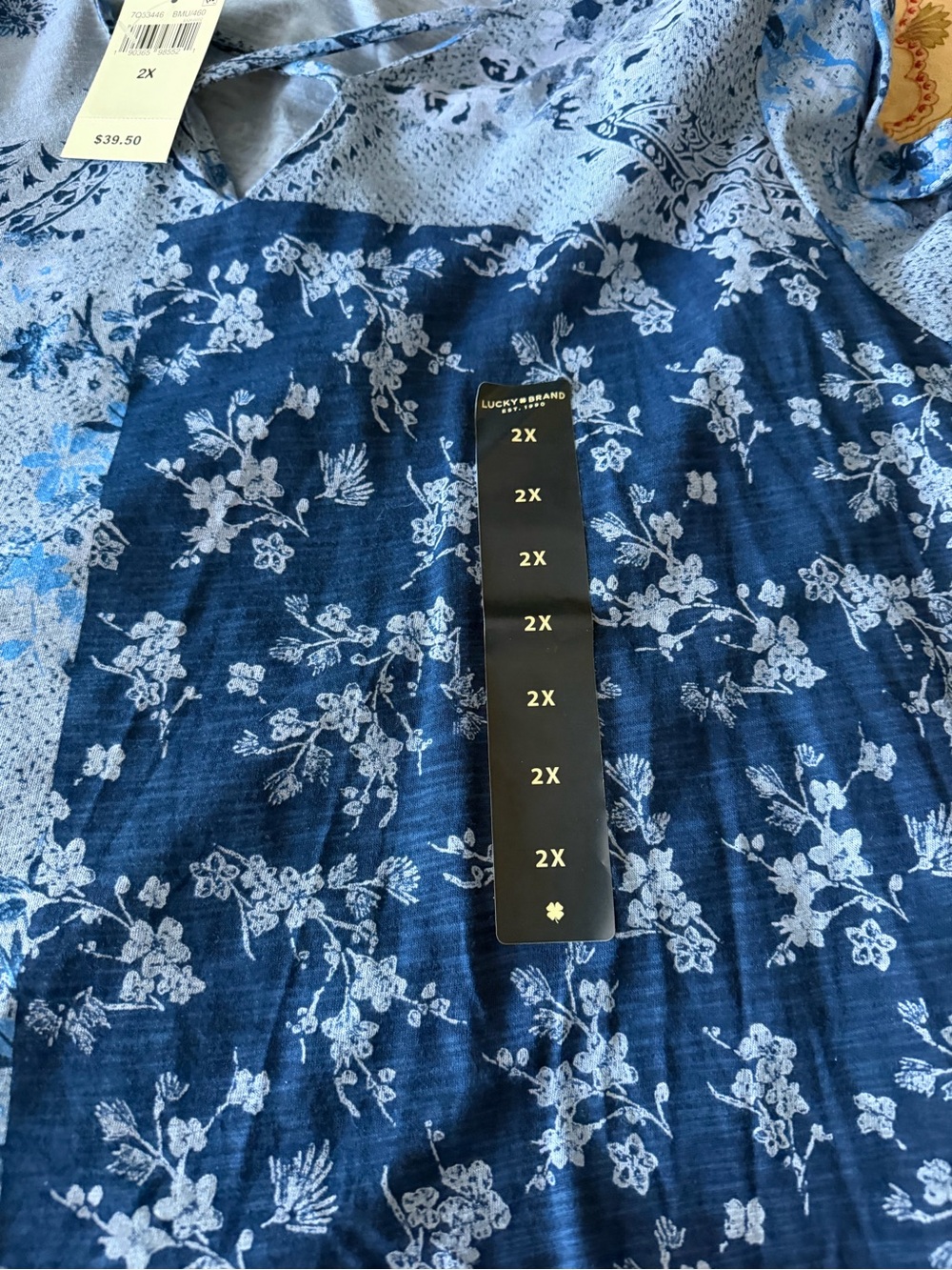 Lucky Brand Blue Patchwork Floral Crisscross Tunic Top Women's Plus Size 2X NWT - Picture 6 of 7